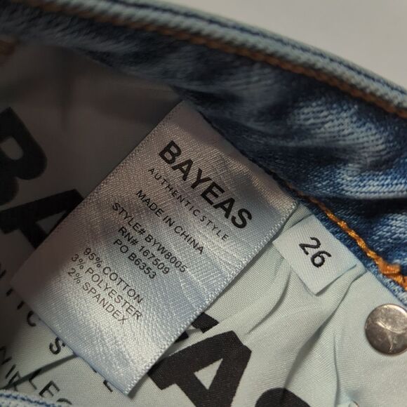 Bayeas Jeans Womens 26 High Rise Wide Leg Crop Light Wash Distressed - Picture 6 of 11